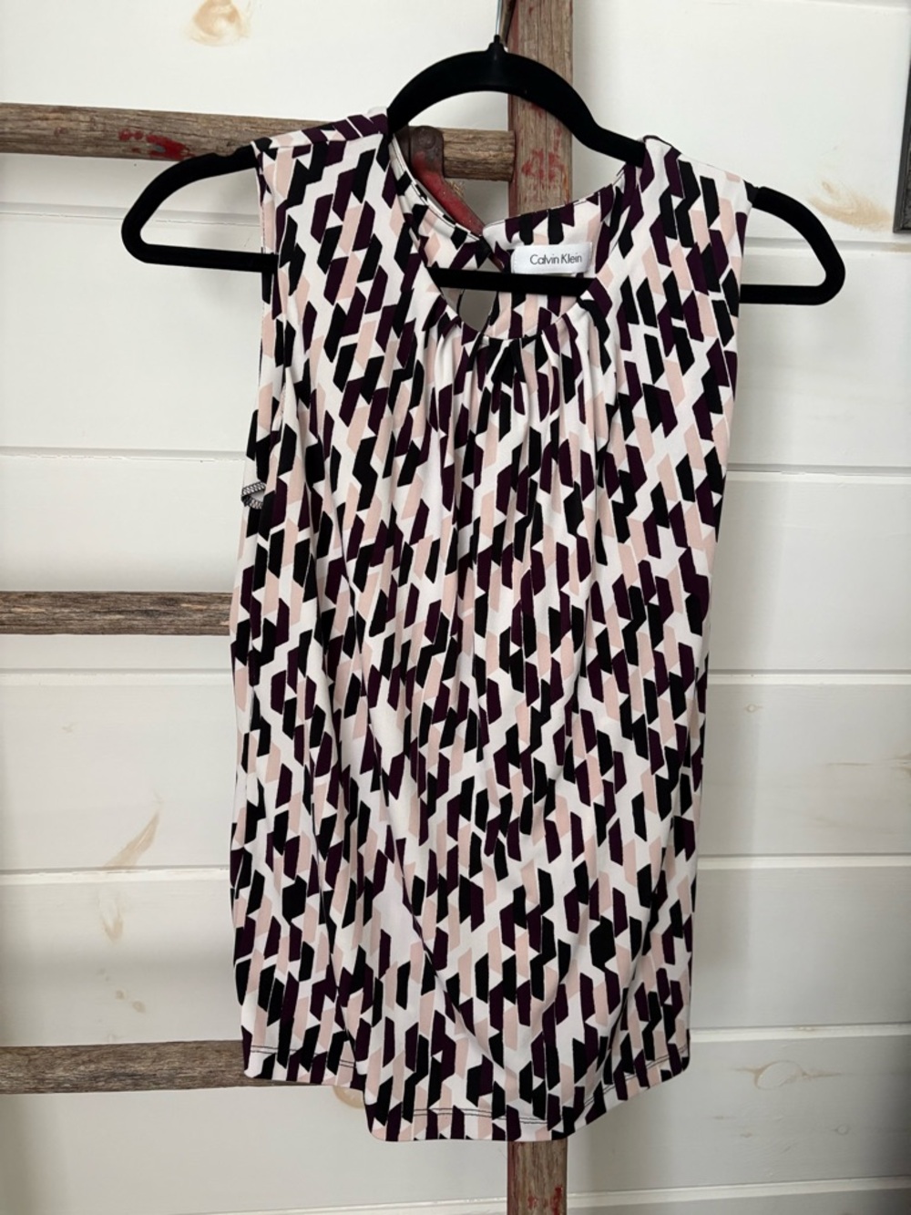 Calvin Klein Sleeveless Geometric Blouse - Black, Cream & Purple